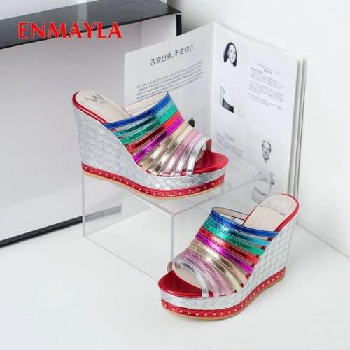 ENMAYLA 2020 Mixed Colors Summer Sexy Slippers Women Outside Women Slippers Narrow Band Luxury Shoes Women Designers Size 34-39