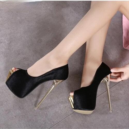 2021 Women Stiletto High Heel Shoes Open Toe 16CM Thin Heel Footwear Sexy stiletto fish mouth waterproof platform women shoes