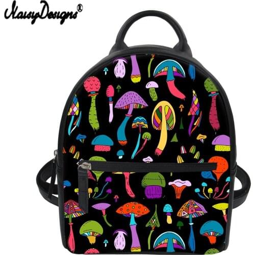 NOISYDESIGNS Colorful Mushroom Printed Women Small Backpack PU Leather Female Shoulder Bag Daily Teen Girl Bag Mochila Feminina