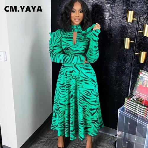 CM.YAYA Women Long Dress Print A-line Maxi Vestidos Ladies Vintage Large Swing Dresses Fashion Streetwer Autumn Outfits 2021