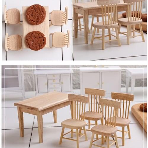 1:12 Dollhouse Miniature Furniture Kids Wooden Dining Table Chair Model Set Toy Accessories Restaurant Bar Table Furniture Toy