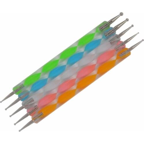 LCJ 5pcs/Set 2 Way Dotting Marbleizing Painting Pen Tool Nail Art Dot Dotting Tool Nail Care + Free Shipping