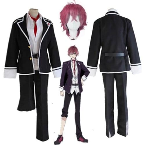Anime Diabolik Lovers Sakamaki Ayato Cosplay Costume Uniforms Halloween Wear Outfit Sakamaki Ayato Dark Red Mix Short Wig