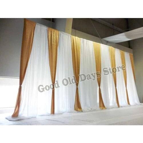 Shiny Gold Drapes with White Backdrop Wedding Decoration 10ft x 20ft