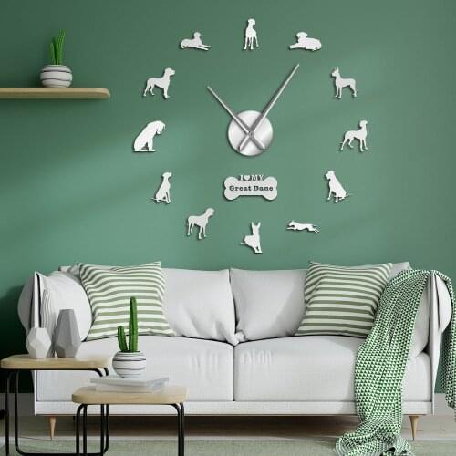 German Dog Breed German Mastiff Mute Frameless Wall Clock Great Dane DIY Large 3D Clock Living Room Decorative Quiet Wall Watch