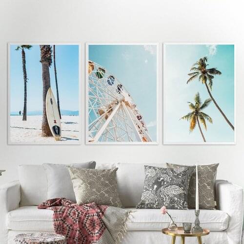 Nordic Decoration Picture Posters And Prints California Beach Fan Canvas Painting Ferris Wheel Printing Tropical Palm Poster Pas