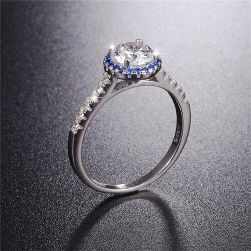 Classic 100% 925 Sterling Silver Blue Sapphire rings finger Luxury Round 1ct Diamond Wedding Rings for Women Jewelry Cute girl