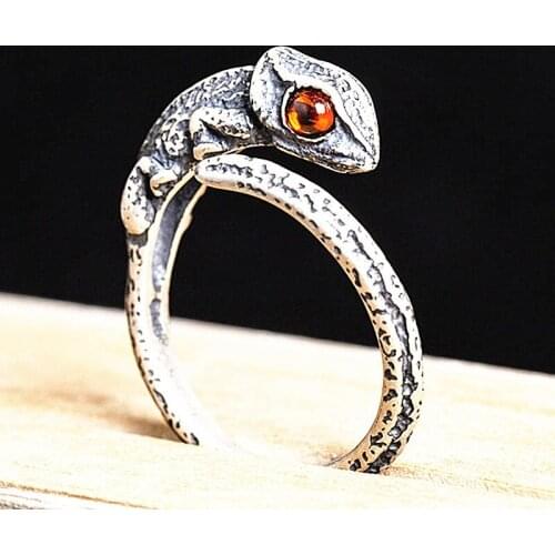 Retro Creative Lizard Chameleon Opening Ring Punk Animal Crystal Ring Mens and Womens Hip Hop Party Jewelry Accessories