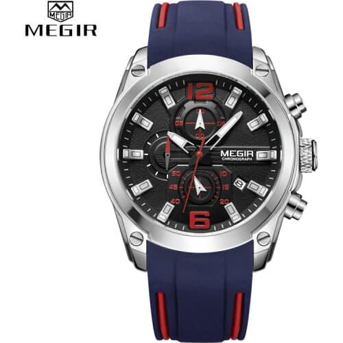 2021 MEGIR Watch Top Brand Mens Watches with Chronograph Waterproof Silicone Sport Wristwatch Men Watch Analog Quartz Relogio