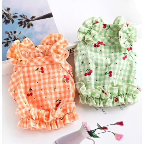 Cute Cherry Pet Dress Cat Dog Skirt Yorkshire Terrier Pomeranian Puppy Costumes Apparel Outfit Small Dog Clothes Garment Poodle