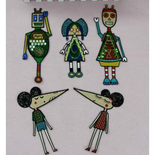 Cartoon Robot Cute Child Embroidered Patches For Clothing DIY Stripes Applique Clothes Stickers Iron On Patches Badges
