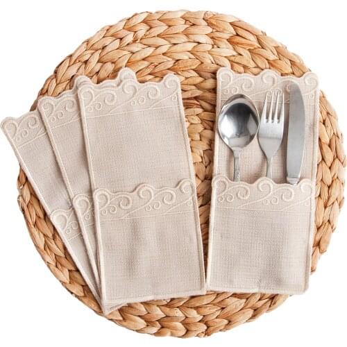 Set of 12 Embroidered Stain Resistant Cutlery Linen Fabric Cloth Table Napkin Dishes Napkins Table Decorative Wedding Party Gift