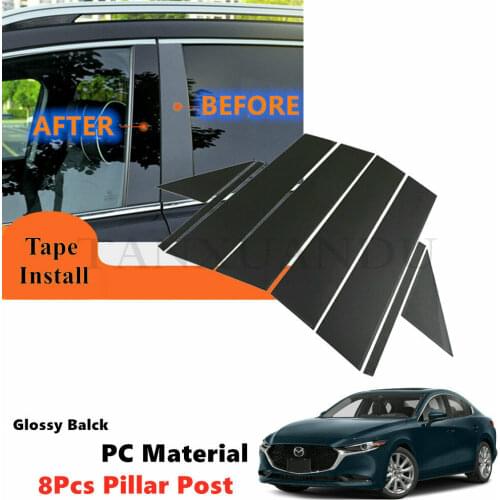 PC 8Pc Set Fit For MAZDA 3 Axela Sedan 2019-2021 19-21 Left Right Door Window Trim Applique Pillar Posts Piano Cover Gloss Black