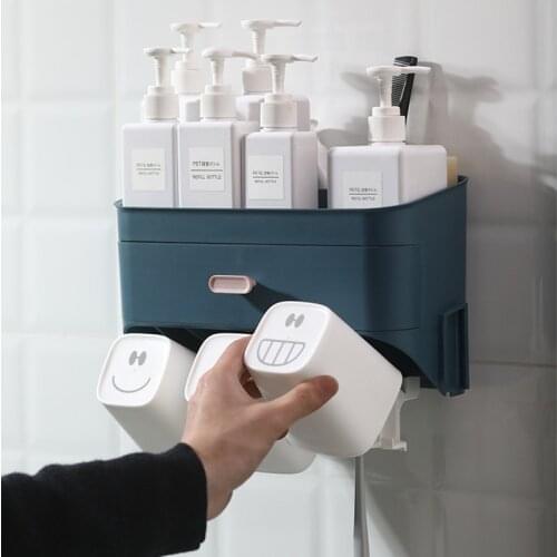 Wall-mounted Toothbrush Holder Punch-free Toilet Cup Holder Mouthwash Cup Holder Couple Wash Storage Rack Bathroom Organizer