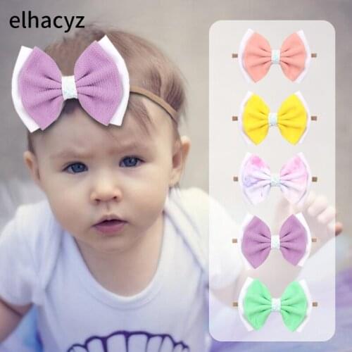 New Trendy Big 6'' Fabric Hair Bow Elastic Nylon Headband Girls Newborn Kids Cute Soft Elastic Hair Band Baby Hair Accessories