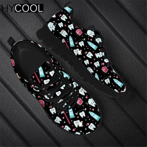 HYCOOL New Fashion Women Mesh Sport Shoes Cute Dental Pattern Printing Lace Up Female Vintage Running Sneakers Chaussure Femme