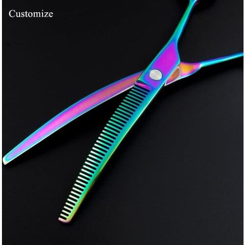 Customize logo 7 '' JP 440c 38 teeth pet dog grooming Curved hair scissors thinning barber haircut shears Hairdresser scissors