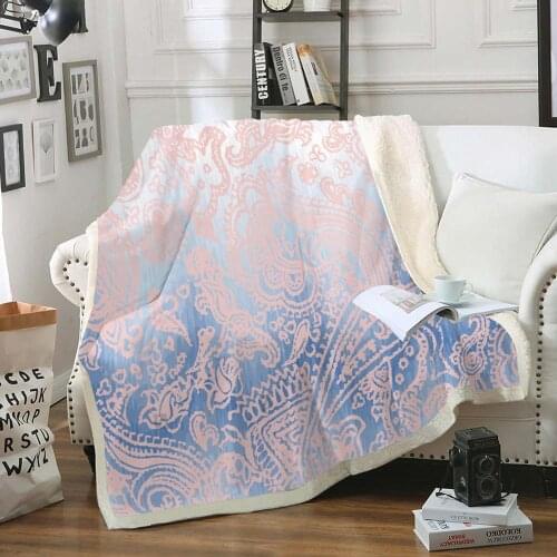Paisley Blanket Boho Hippie Throw Blanket Sherpa Fleece Bed Blanket Leaves Plants Printed Soft Plush Blanket for Bedroom Sofa