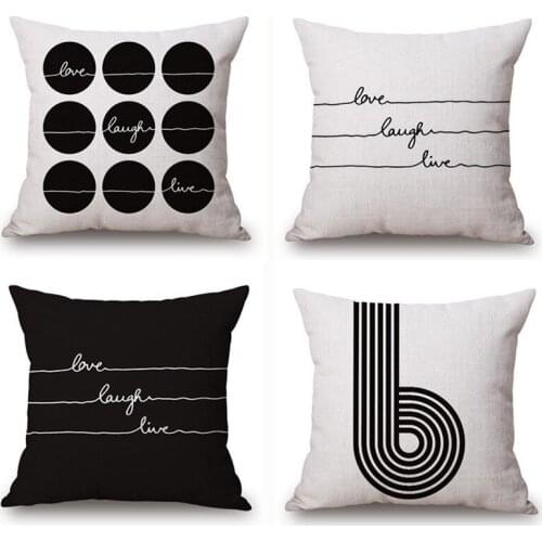Creative Geometric Printed Cotton Linen Cushion Cover Love Laugh Live Color Home Decorative Throw Pillow Case Almofadas Cojines