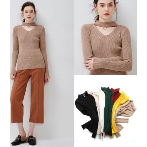 Autumn Spring Cutout V-neck Knitted Sweater Top Women Cheap Chic All-match Knitted Pullover Sweater