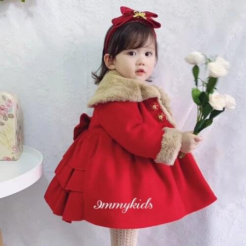 Custom Autumn/winter Hairy Red Wool Coat Girl Princess Spanish Dress Winter Clothes for Girls Girls Jackets Girl Wool Coat