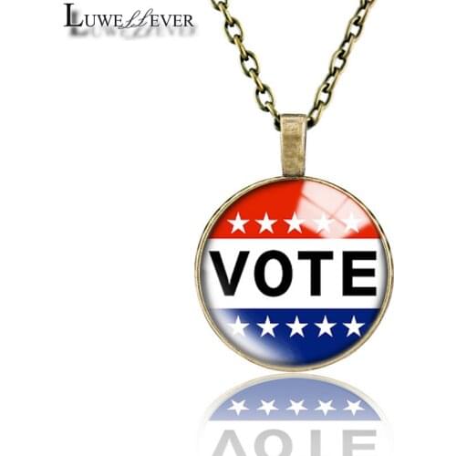 Love Voting Necklace 633 25mm Bronze 30mm Wood Rhinestone Double-sided Moon Round Glass Pendant For Women Gift