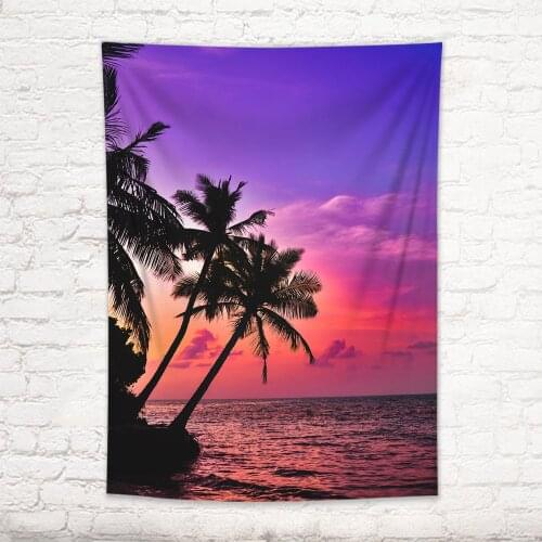 Beach Tapestry Palm Trees Coconut Tropical Island Seaside Sunset Dusk Scenery Wall Hanging Tapestry for Bedroom Living Room Dorm