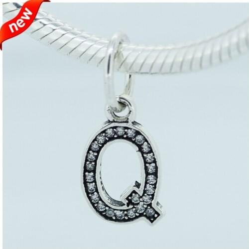 Fits for Pandora Bracelets Character Q Charms with Clear Cubic Zirconia 100% 925 Sterling Silver Beads Free Shipping