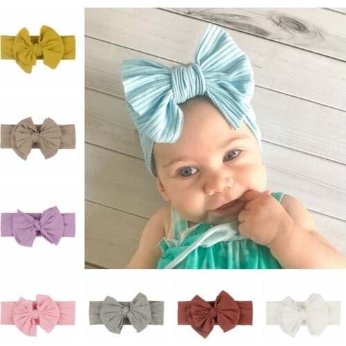 16*7.5 CM Baby Girls Comfortable Soft Nylon Hairband Fashion Handmade Bows Newborn Elastic Headband Solid Color Striped Headwear