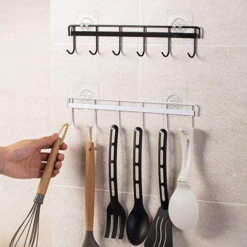Strong Adhesive Seamless Punch-free Six-row Hook Kitchen Storage Hanger Holder Racks