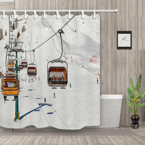 Empty ski slope in winter Shower Curtain Waterproof Decor Bathroom 12hooks