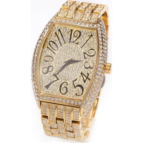 Luxury Men Multi color Fashion Full Diamond Barrel Shaped Men Quartz Watch Hip Hop Ice Out Cuban Watch For Men