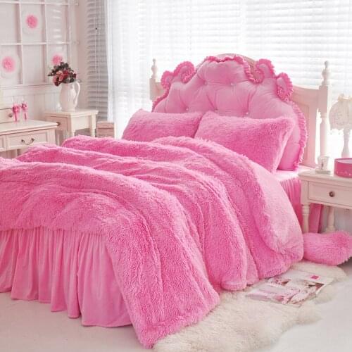 Luxury Plush Shaggy Duvet Cover Bedding Set Soft Warm Faux Fur Quilt Cover Pillow Shams Bedskirt Sheet set Twin Queen King size