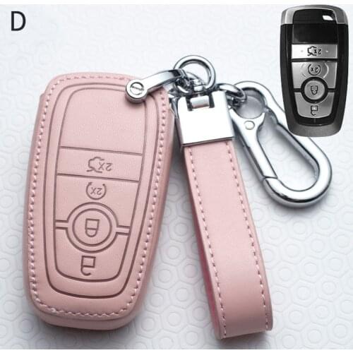 Pink Leather Car Remote Smart Key Fob Cover for Ford Fusion Mustang Edge Ecosport Explorer F150 F250 2013-2021 Car Key Covers
