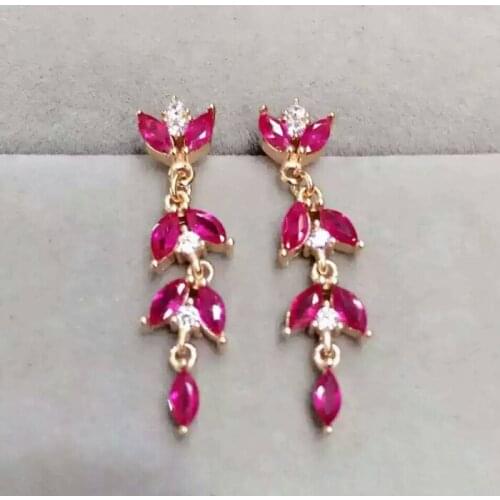 925 sterling silver with natural ruby eardrop of earrings