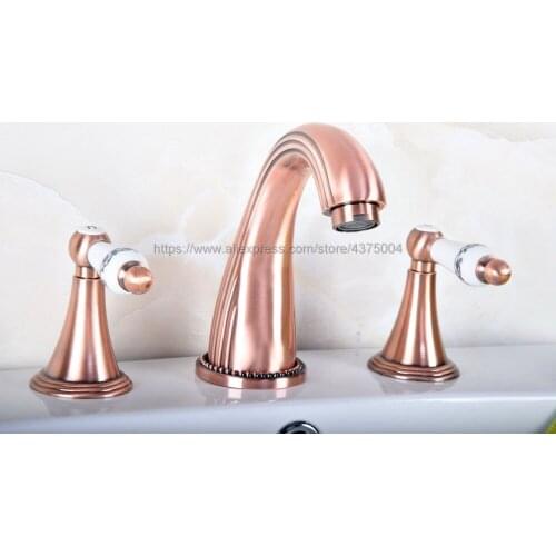 Basin Faucet 3 Hole Bathroom Sink Faucet Deck Mounted Cold Hot Antique Red Copper Sink Faucet Mixer Tap Nrg078