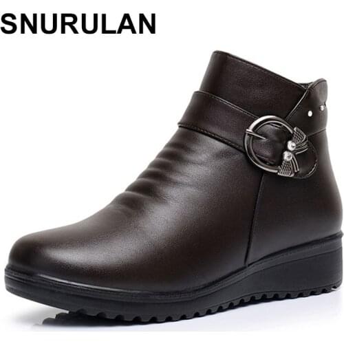SNURULAN Winter Autumn Woman Fashions Snow Boots womens casual ankle boots mother flat warm non-slip cotton shoes Female Shoes