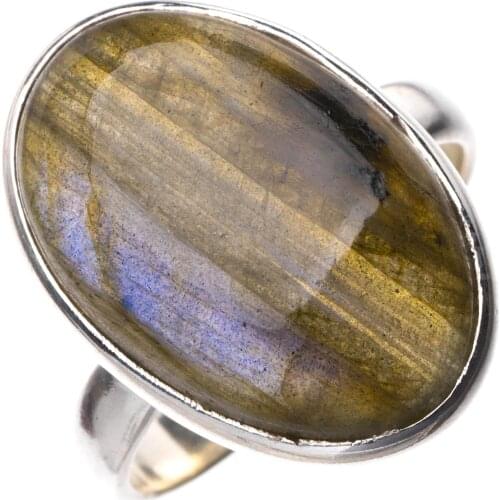 StarGems Natural Blue Fire Labradorite Handmade 925 Sterling Silver Ring 7.5 E3319