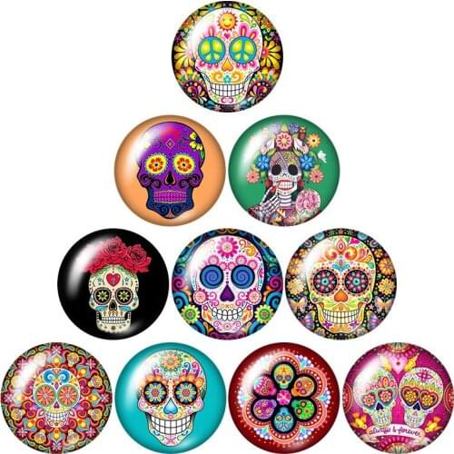 ZB1274 Flowers Skull patterns Punk 10pcs mixed 12mm/16mm/18mm/25mm Round photo glass cabochondemoflat back Making findings