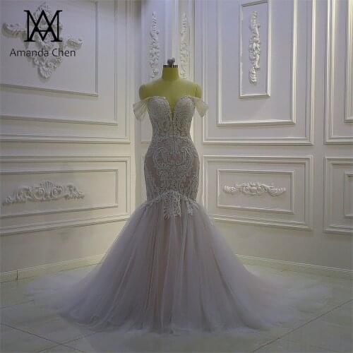Robe de mariee 2021 Off Shoulder Lace Applique Mermaid Wedding Dress