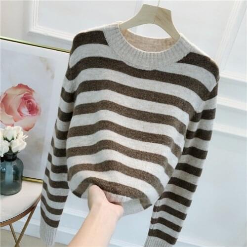 Striped Sweaters Women Autumn Winter Sweaters Long Sleeve Korean Style All Match Sweater Women Top O-neck Sweater 4 Colors