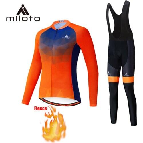 Miloto Long Sleeve Cycling suits Pro Team Winter Thermal Fleece Uniform Womens Cycling Wear MTB Bib Long Cycling Jersey Set