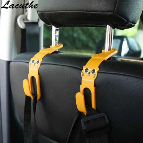 2Pcs Cartoon Cat Car Back Seat Hanger Holder Hooks For Bag Purse Cloth Sundries Auto Fastener Car Back Seat Headrest Clips
