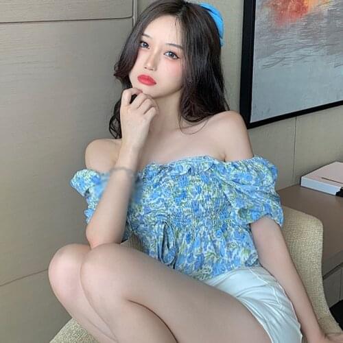 Womens Floral Print Blouse Sweet Girls Short Sleeve Chiffon Shirt Blouse Short Top Woman