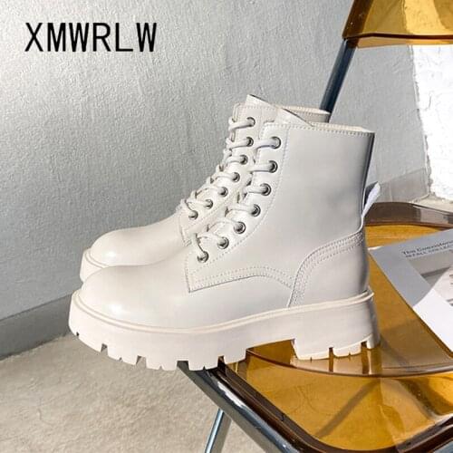 XMWRLW Womens Martin Boots Genuine Leather 2021 Autumn Casual Lace-up Ankle Boots Ladies Rubber Sole Autumn Shoes Ankle Boot