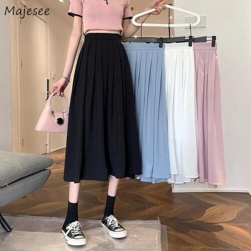 Skirts Women 6 Colors Folds Casual Sexy Ladies Clothes Fashion Loose Popular Solid A-Line All-match Summer Hot Ulzzang Elegant