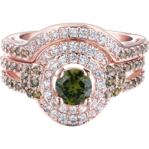 2019 New Fashion Women Rings Wedding Engagement Finger Jewelry Light Green Cubic Zirconia Gold Color 2 Piece Ring Set Hot Sale