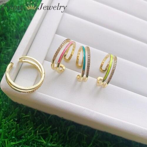 10PCS, Color Enamel Stacking Ring Thin Line CZ Micro Pave Finger Minimalist Jewelry for Women