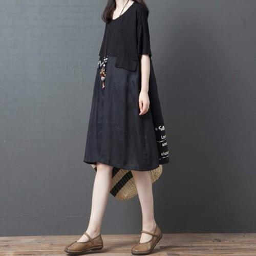 Korean Casual Women Oversized Midi Dress Cotton Linen Cartoons Print Shirt Dress Summer Robe De Mujer Beach Party Dress Vestidos