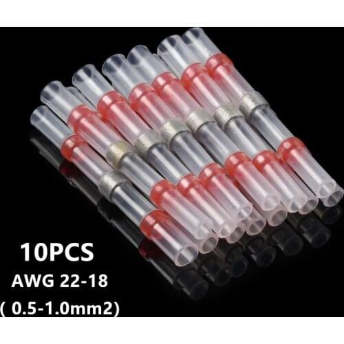 10PCS Electrical Wire Soldered Terminals Heat Shrink Soldering Sleeve Insulated Waterproof Butt Wire Connectors AWG 22-18